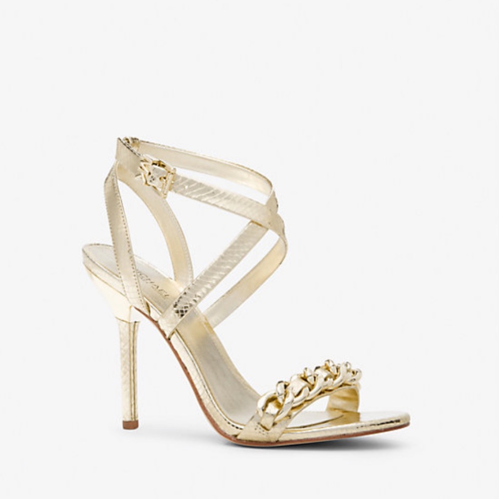Michael Michael Kors Asha Gold Embellished Snake Embossed Leather Sandal Size: 9